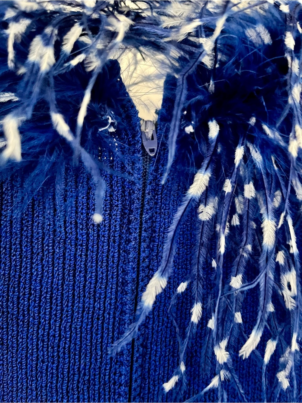 Vintage St. John Royal Blue Ostrich Feather-Trim Santana Knit Dress - Picture 7 of 8